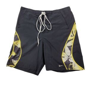 Nike Swim Trunks Mens Large Black Yellow Logo Spellout Swosh‎
